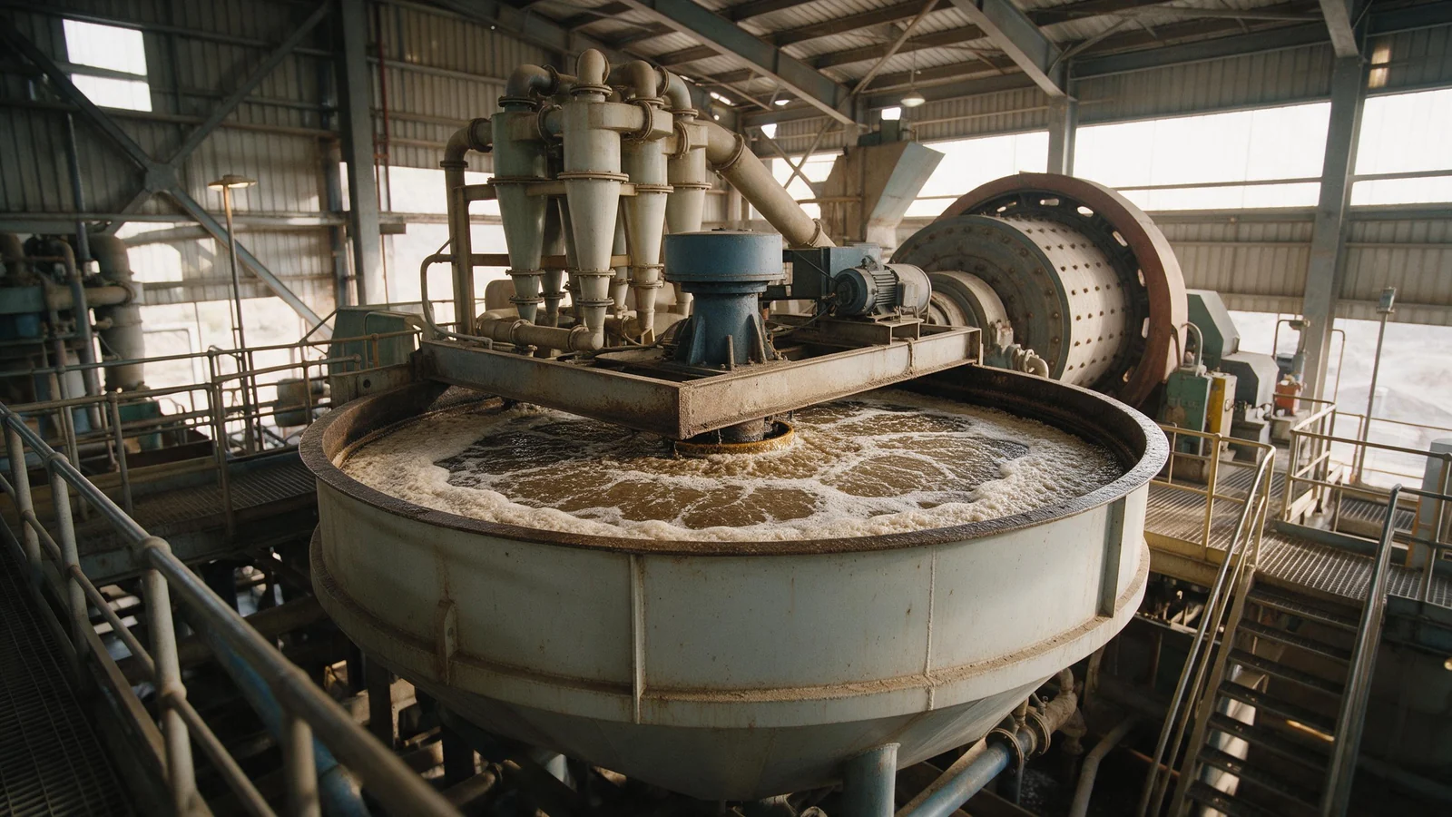 Flash flotation cell installed on cyclone underflow in a grinding circuit