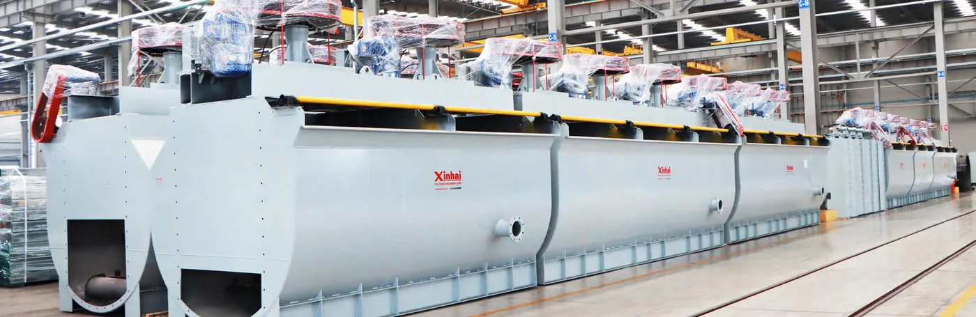 Row of flotation cells being assembled