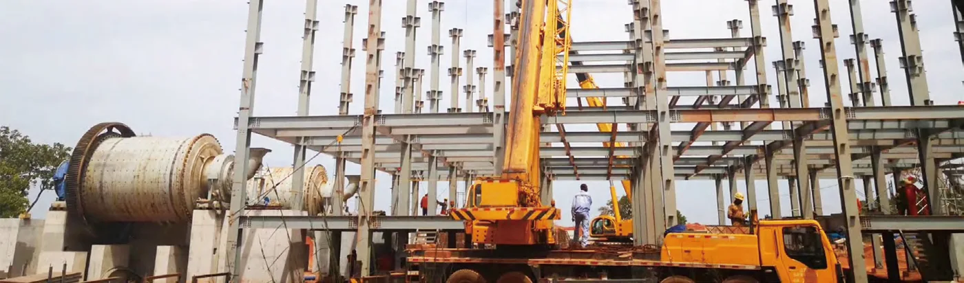 Mill shell being lifted into position on site